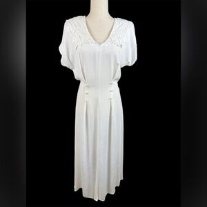 Vintage 80s white dress with crochet collar size 10 cottagecore